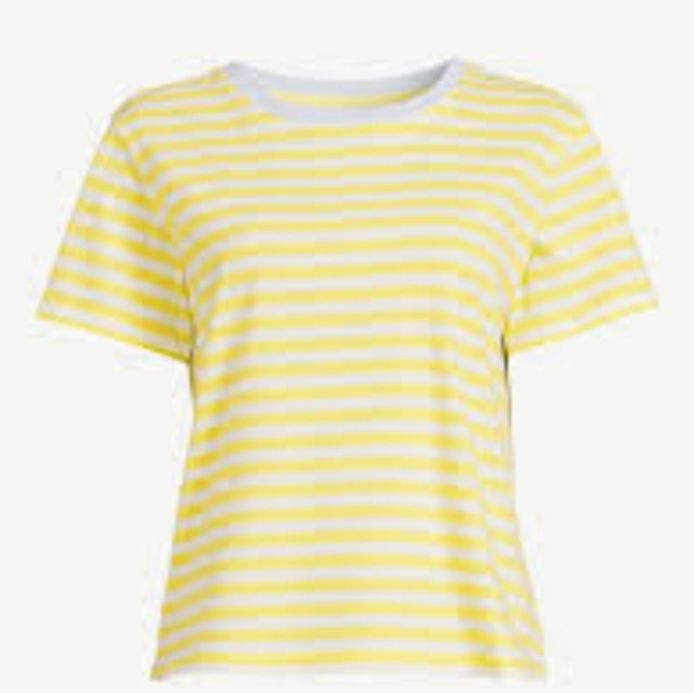 Free Assembly XXL Organic Cotton Yellow White Stripes Short Sleeve T-Shirt - Picture 2 of 8
